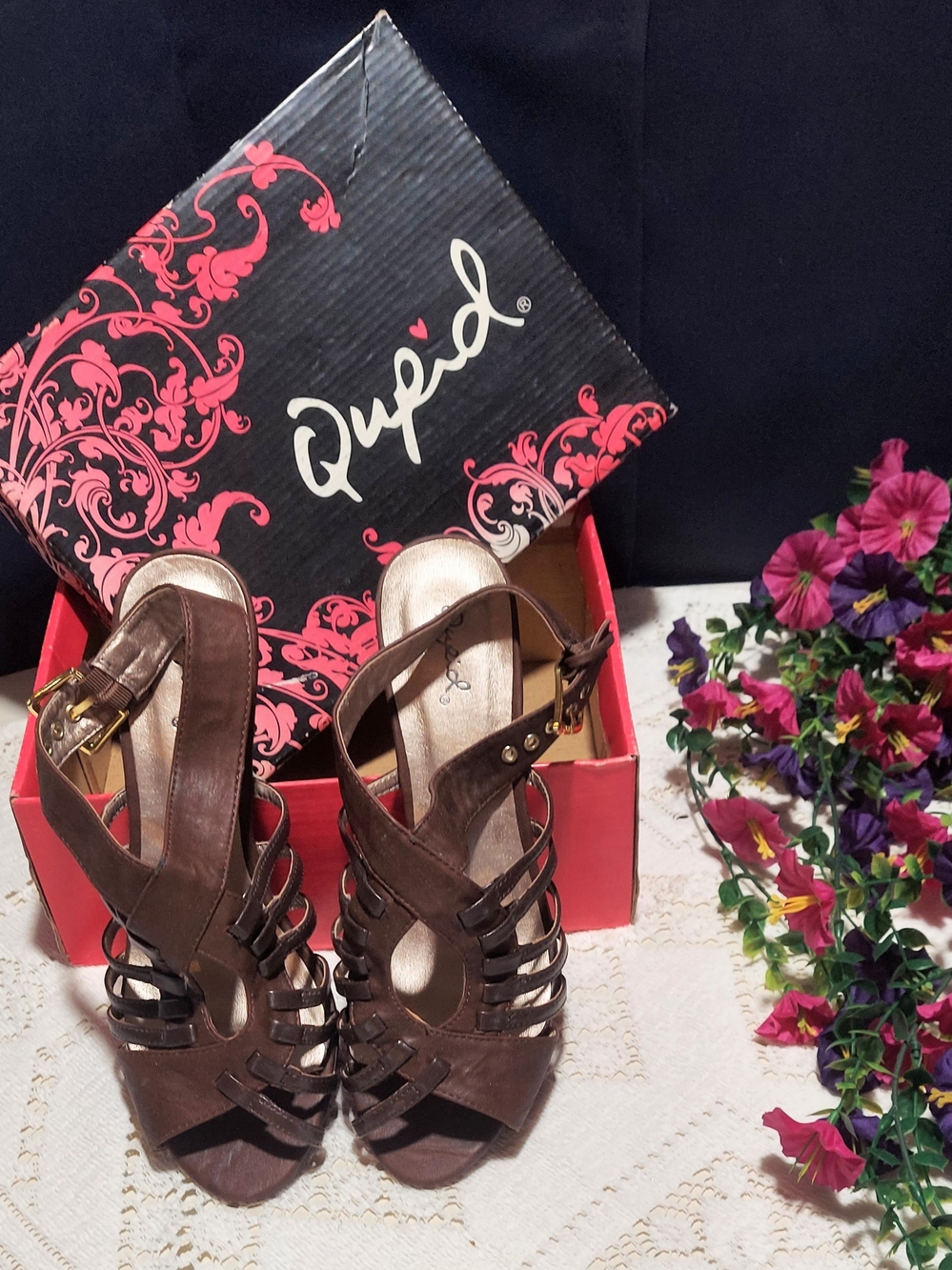 Qupid Brown Strappy High Heel Sandals with Buckle